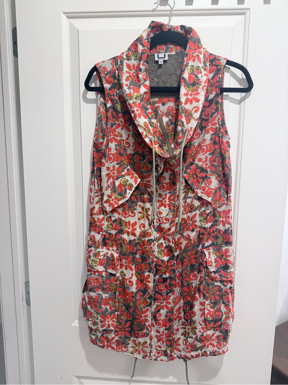 Floral Sleeveless Cowl-Neck Dress - Red & White Adolfo Domínguez